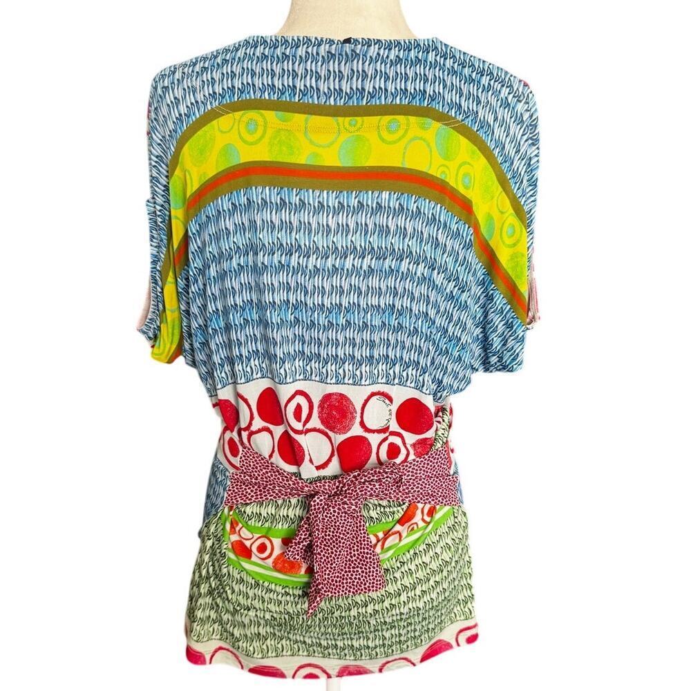 Save the Queen Made in Italy Belted Batwing Top M Patchwork Print Avant Garde - Picture 4 of 8